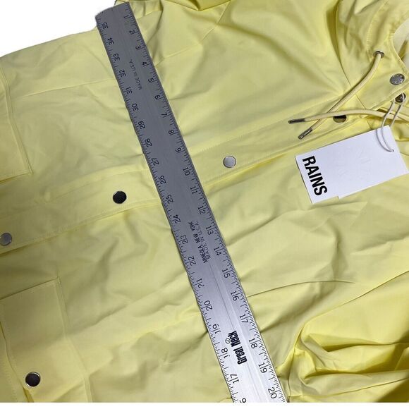 RAINS Jacket WMNS XL Straw Yellow Hooded Trench Coat Curve Pockets 18130 Spring - Picture 3 of 9